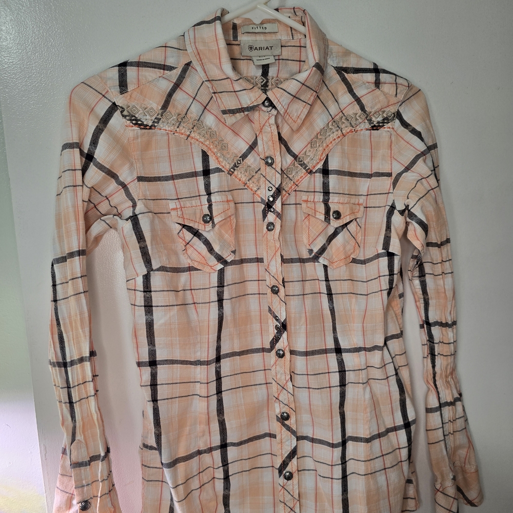 Ariat Western Snap Shirt Women’s Small Plaid Embroidered Rodeo Cowgirl